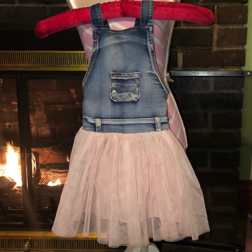 Denim and Pink Tulle Toddler Jumper.  Size 4T